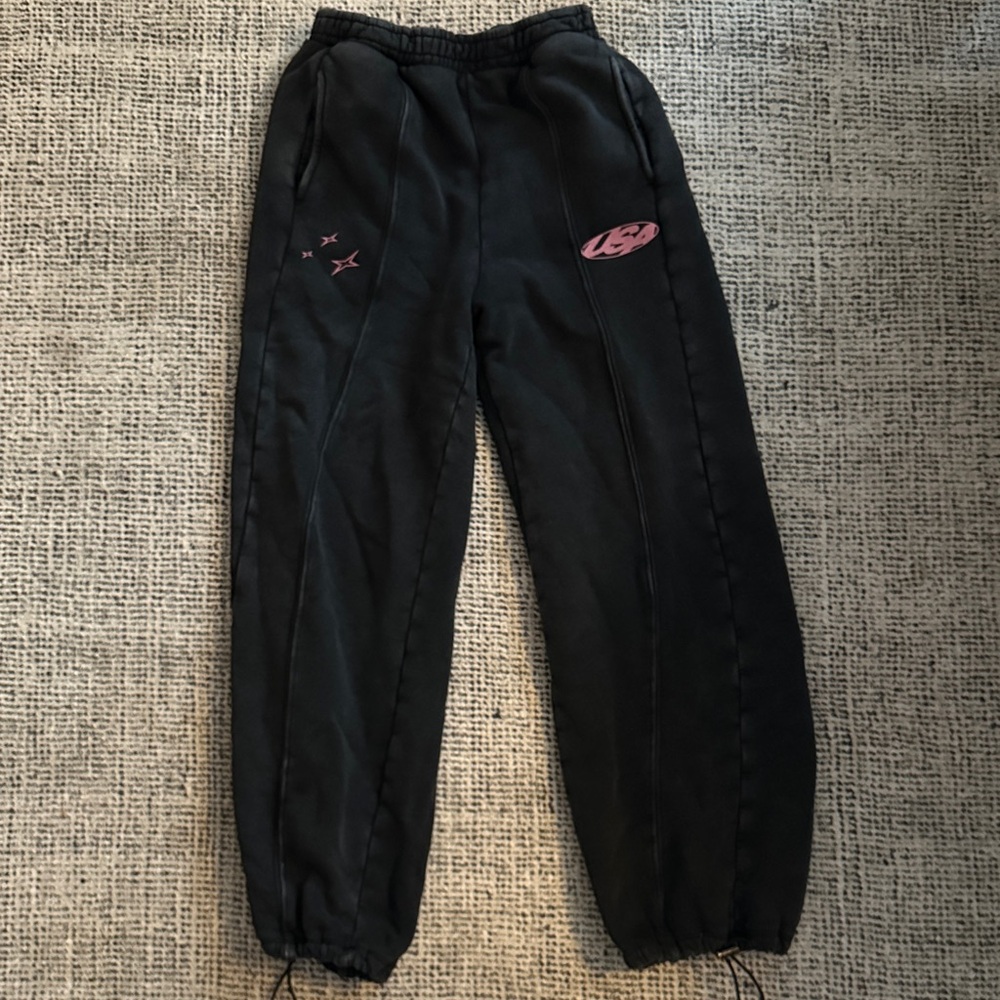 Zara Black Jogger Pants with Pink Accents